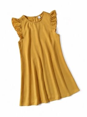 Mustard Ruffle Sleeve A-Line Girls Dress